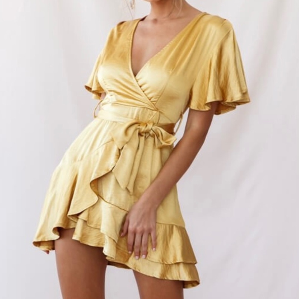 Selfie Leslie Mustard Wrap Dress